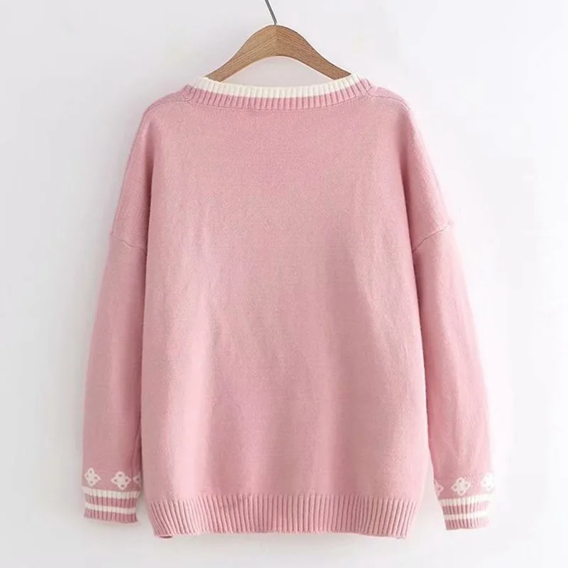 Кардиган женский вязаный с вышивкой Свободный Повседневный свитер мультяшной