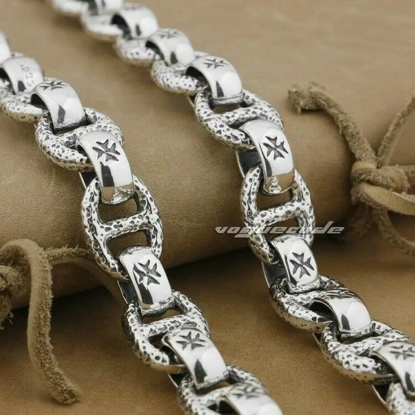 LINSION Уникальный Огромный Тяжелая Мужская цепочка 925 пробы серебро Цепи Байкер