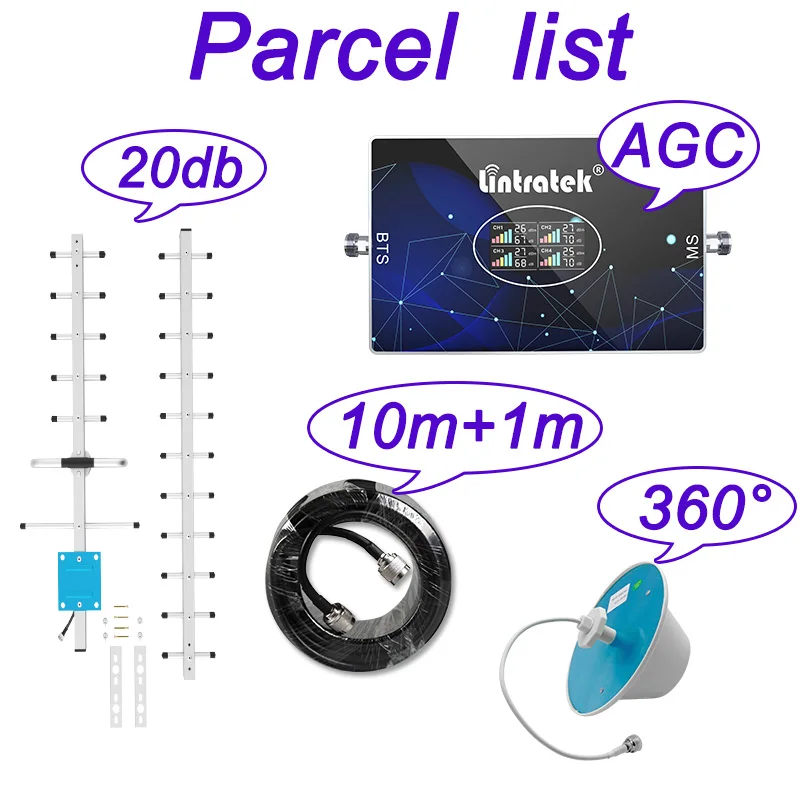 

Lintratek AGC 4-Band 2G 3G 4G LTE Signal Repeater Cellular Amplifier 850 900 2100 1800 2600 800(B20) GSM UMTS Mobile Booster ALC