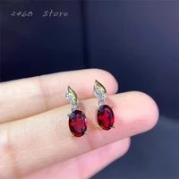 new style 925 silver inlaid natural garnet earrings womens jewelry simple and generous personality a gift for girls