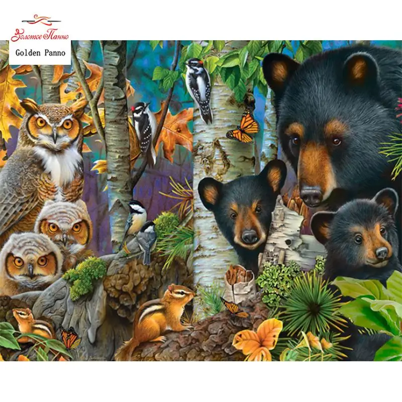 Diamond painting black bear diamond embroidery owl animal mosaic cross stitch decoration home