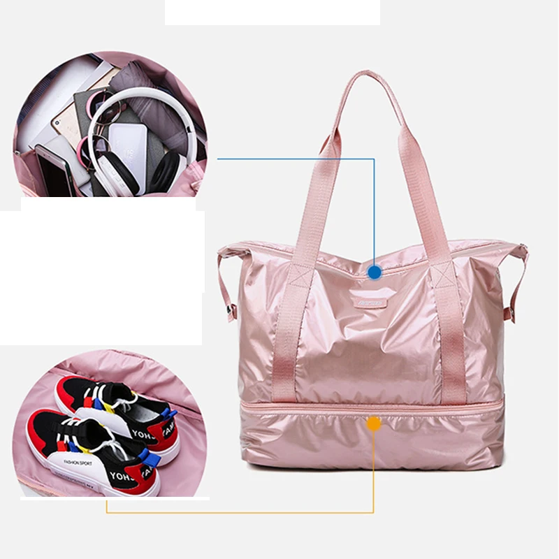 Fashion Pink Gym Bag Women Fitness Sport Yoga Bag Training Bag Sportbag Gym Sack Large Travel Handbags With Shoes Compartment