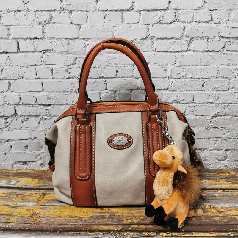 Beige And Camel Новинка Горячая Распродажа Женская сумка из натуральной кожи многофункциональная Большая вместительная сумка через плечо для женщин сумка-мессенджер - Цвет: Beige And Camel