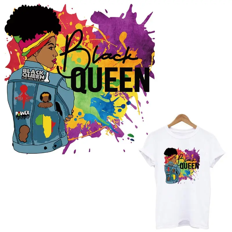 

Colorful Black Queen Iron On Transfer For Clothing DIY A-Level Washable Thermal Sticker Afircan Girl Applique Decoration Patch