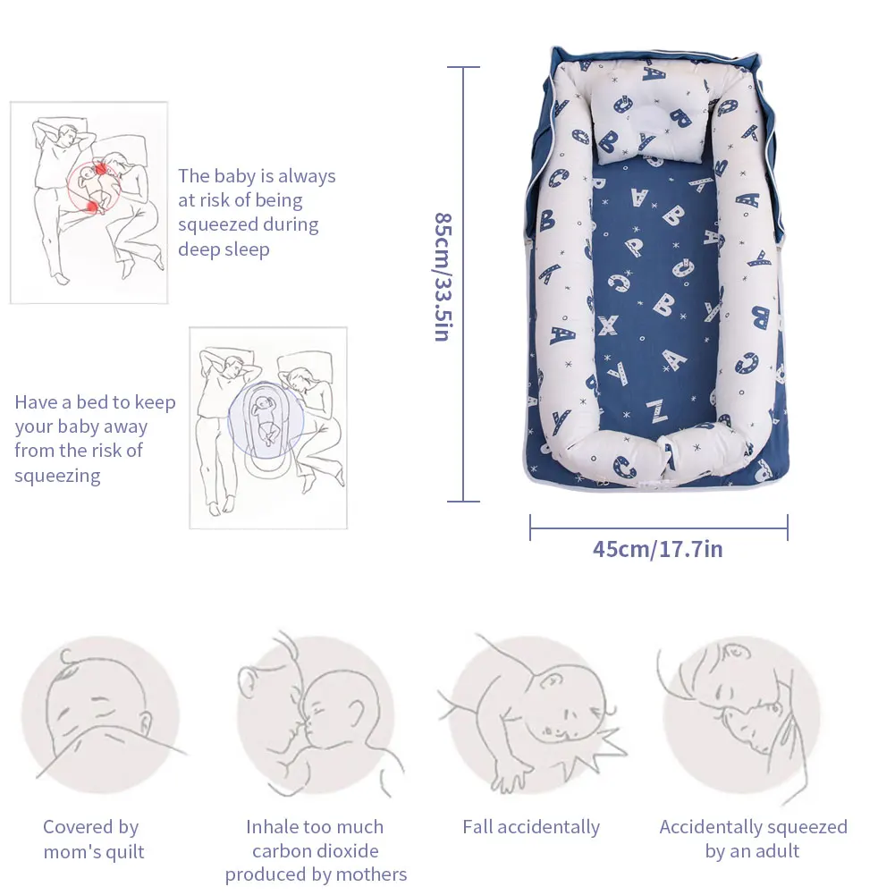 

Newborn Crib Portable Crib Travel Bed Crib Crib + Pillow Cotton Isolation Protection Removable And Washable Baby Nest Hot 2021