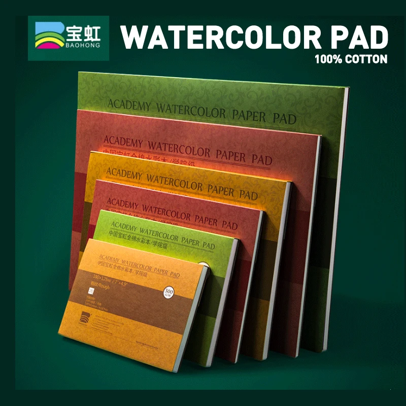 Watercolor Pad Paper, 100% Cotton 20 Sheets, 140lb/300gsm, 32K 16K 12K Glue Bound, Acid-Free, Art Sketchbook   Wet & Dry