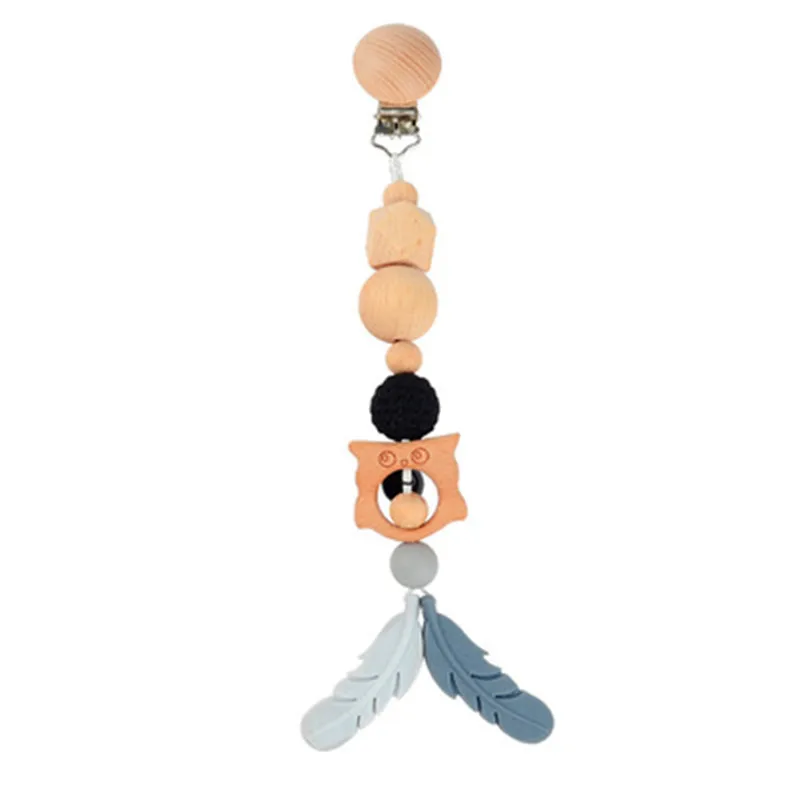 

Baby Animal Teether Pacifier Clip Polyester Clip Wooden Music Rattle Silicone Pacifier Clip Toy Cotton DIY Chain For Infant Gift