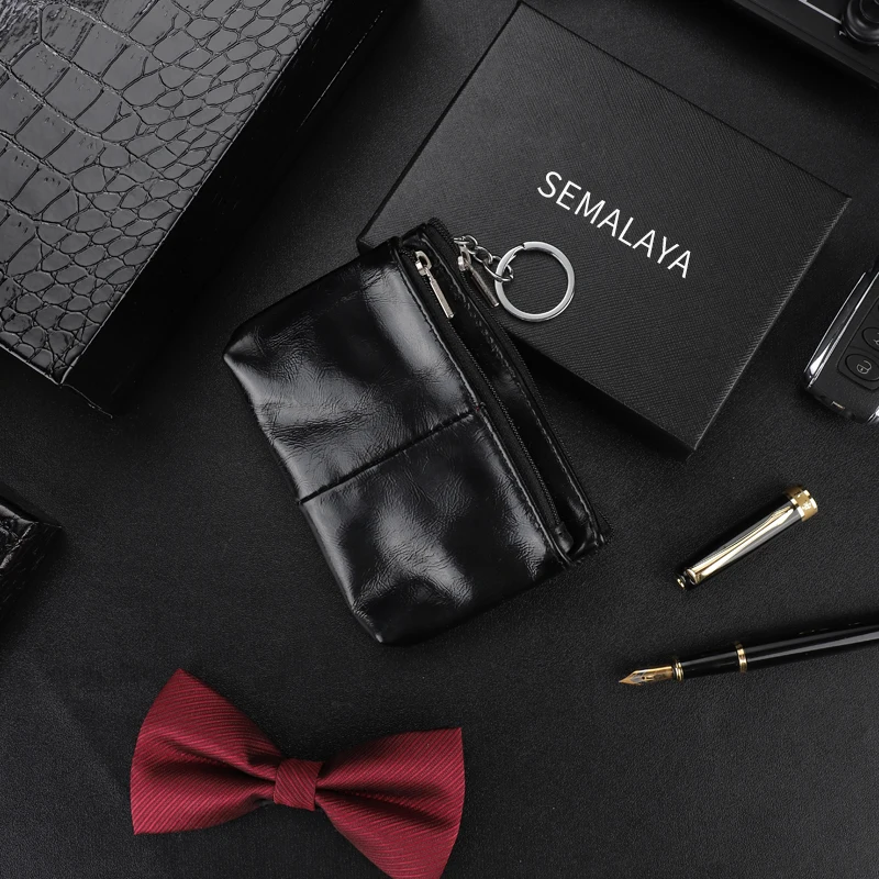 Free Shipping Coin Wallet Keychain Money Clip Purse Cowhide Leather With Zipper Card Bag Small For Unisex Latest Design Style