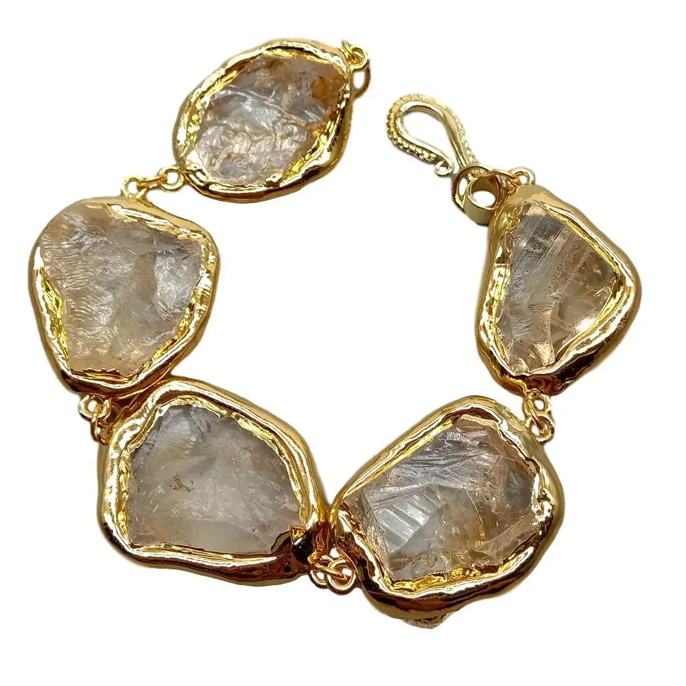 Y · YING натуральные цитрины необработанные бусины с позолоченными краями браслет 8