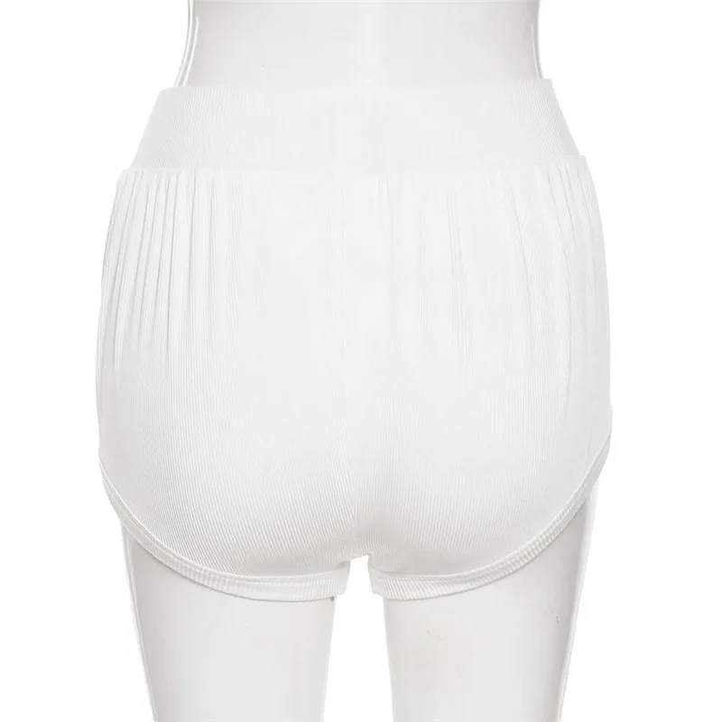 

Storyever New Summer Woman Basic Sexy Casual Buttocks Fitness Knit High Waist Loose Sporty Stripe Wide Leg Cycling Shorts
