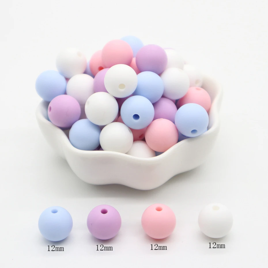 12mm 40pc 06 40 шт. 12 мм круглые силиконовые бусы для прорезывания зубов детские бусы Прорезыватель для зубов для кормления, сделай сам, ювелирное изделие Еда Класс силиконовый для сосок, зажим, аксессуары - Color: 12mm 40pc 06