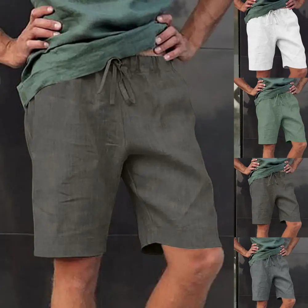 

Sports Shorts Solid Color Drawstring Men Knee Length Pockets Shorts for Fitness