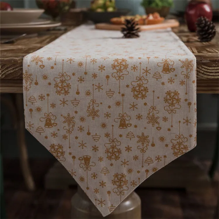 Рождественские золотистые колокольчики, белый стол, бегунок Decoracao Mesa Jantar, хлопок, лен, Chemin De table Tafelloper, вечерние