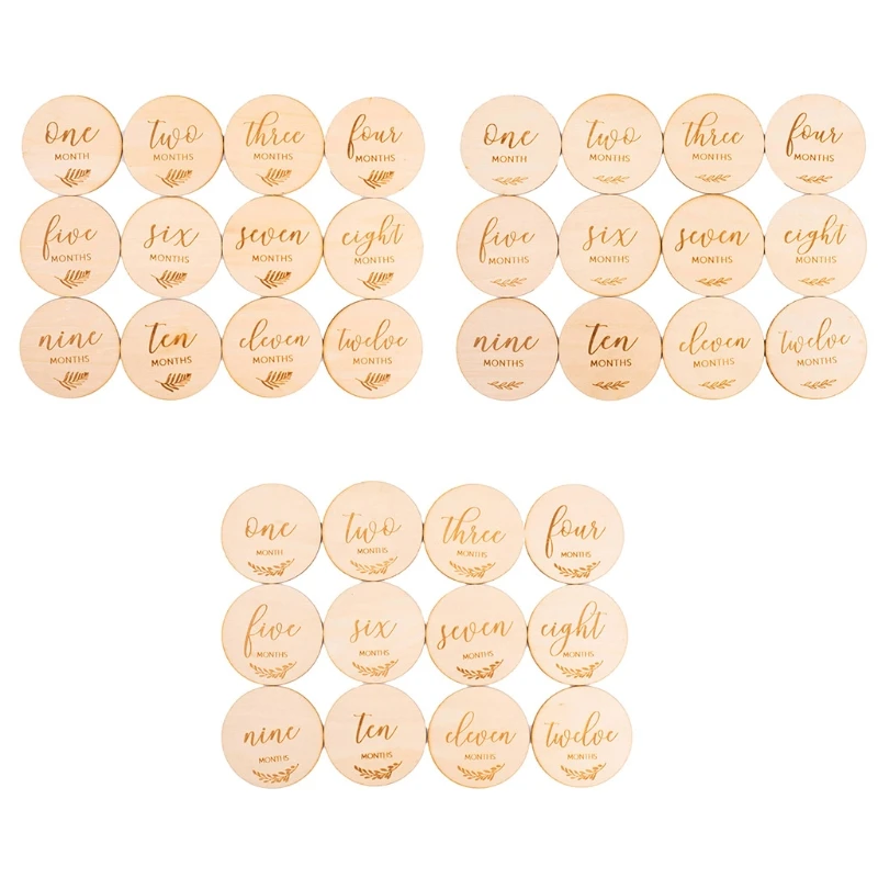 

12 pieces of English 1-12 months baby milestone cards wooden commemoration of the birth of the baby and the monthly growth of th