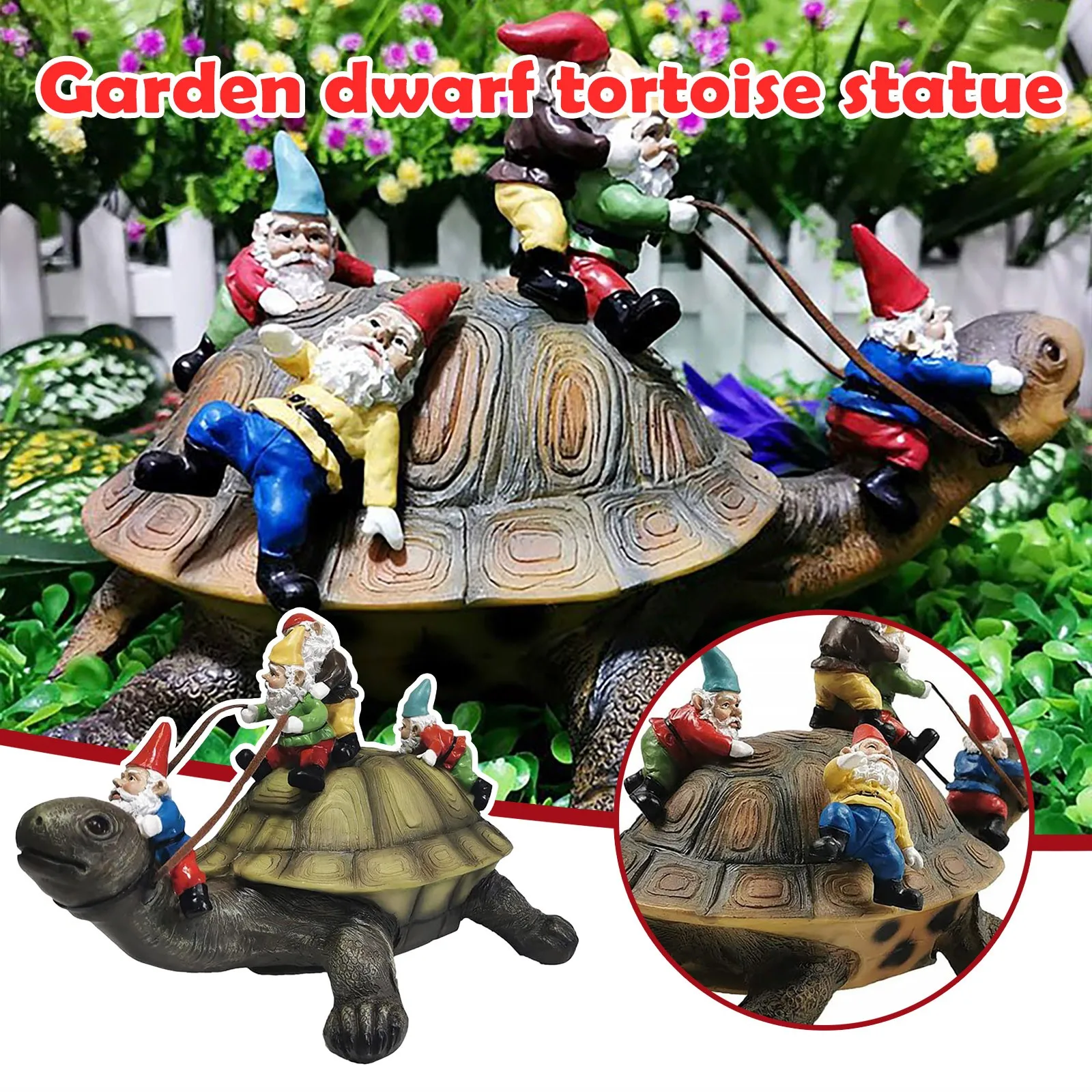 

Garden Statue Multiple Dwarves Riding Turtle Outdoor Tortoise Figurine Decor With Succulent Led Light Jardin Yard Sculptures#g3
