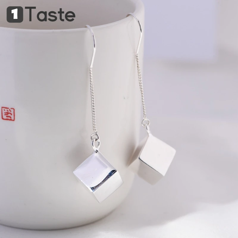 

ONE TASTE 925 Sterling Silver Cube Drop Earrings For Women Square Geometric Simple Trendy Earring Fine Jewelry 2021 New Gift