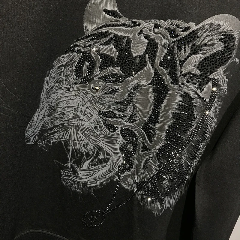 

Autumn and winter drilling cotton hoodie collar tiger hot selling fashion famous brand men's diamond pullover