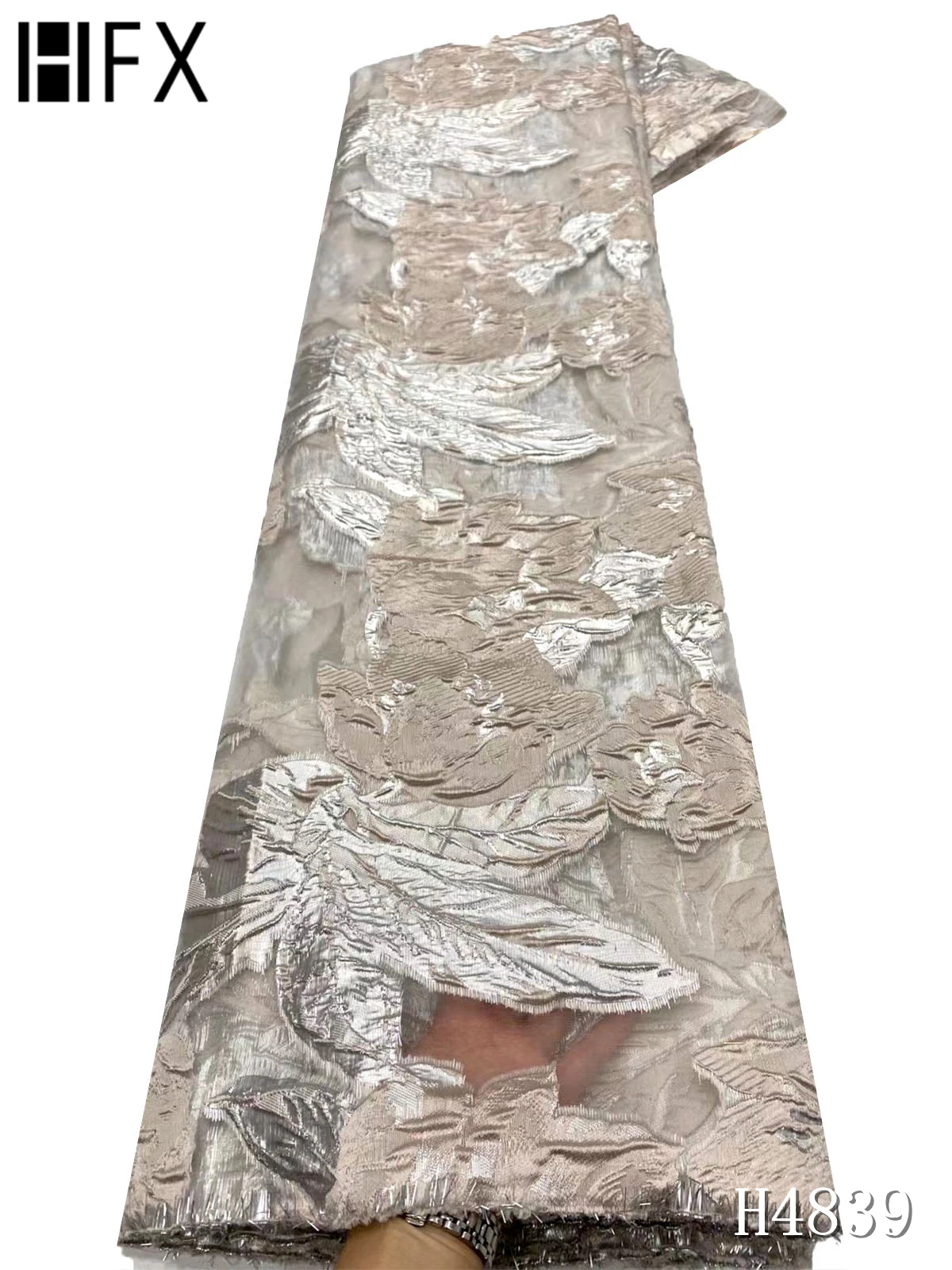

HFX African Brocade Lace Fabric 2021 High Quality French Jacquard Lace Fabric Embroidery Tulle Lace Fabrics For Wedding F4839