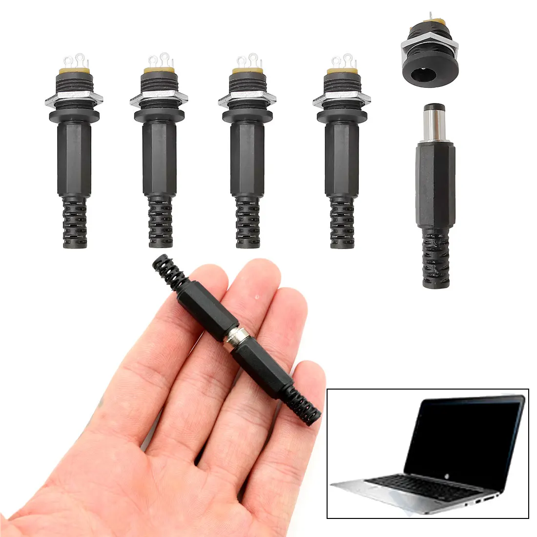 

NEW 5PCS (5Pairs) 12V 3A 5.5 x 2.1mm Plastic Male Plugs DC022 DC Power Socket Female Jack Screw Nut Panel Mount Connector