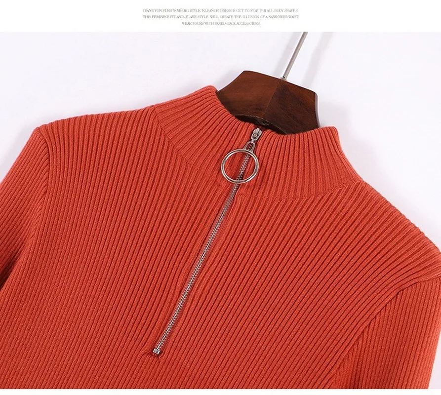 Женский трикотажный свитер-водолазка на молнии облегающий пуловер в Корейском