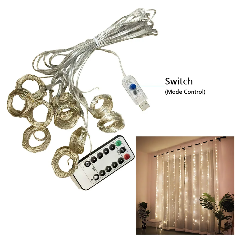 Рождественская гирлянда-занавеска 3 м 300 украшение для дома с дистанционным