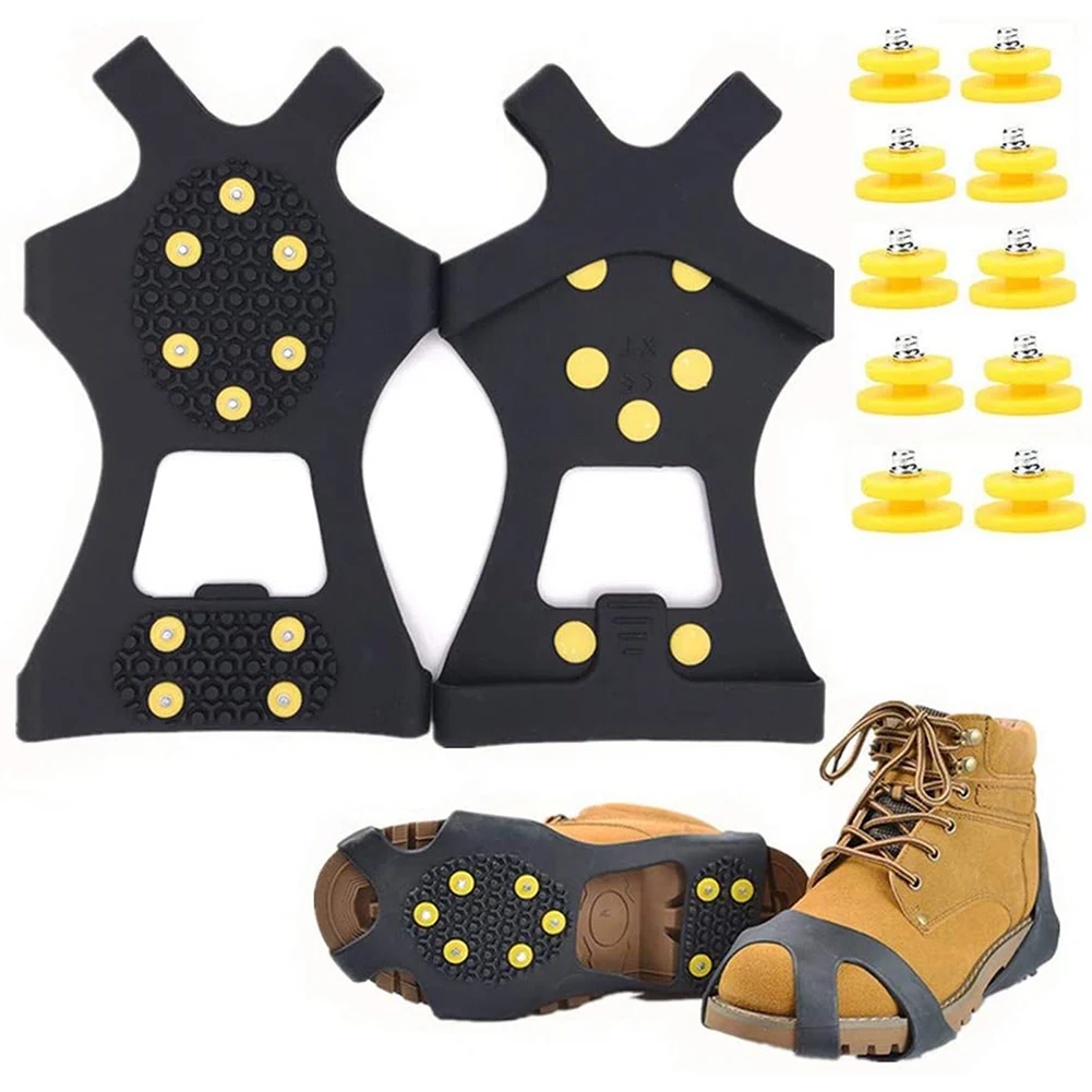 

1 пара 10 зубьев ледяных когтей с сумкой для хранения уличные Нескользящие альпинистские походные снежные захваты для льда шипы для альпиниз...