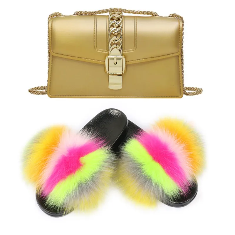 Тапки женские из натурального Лисьего меха пушистые сланцы милые туфли на