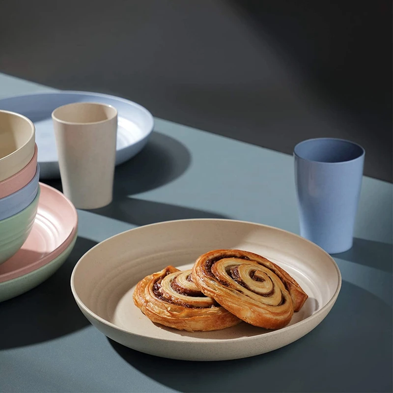 Тарелки из пшеничной соломы чаши и стаканы Обеденный набор безопасный для детей