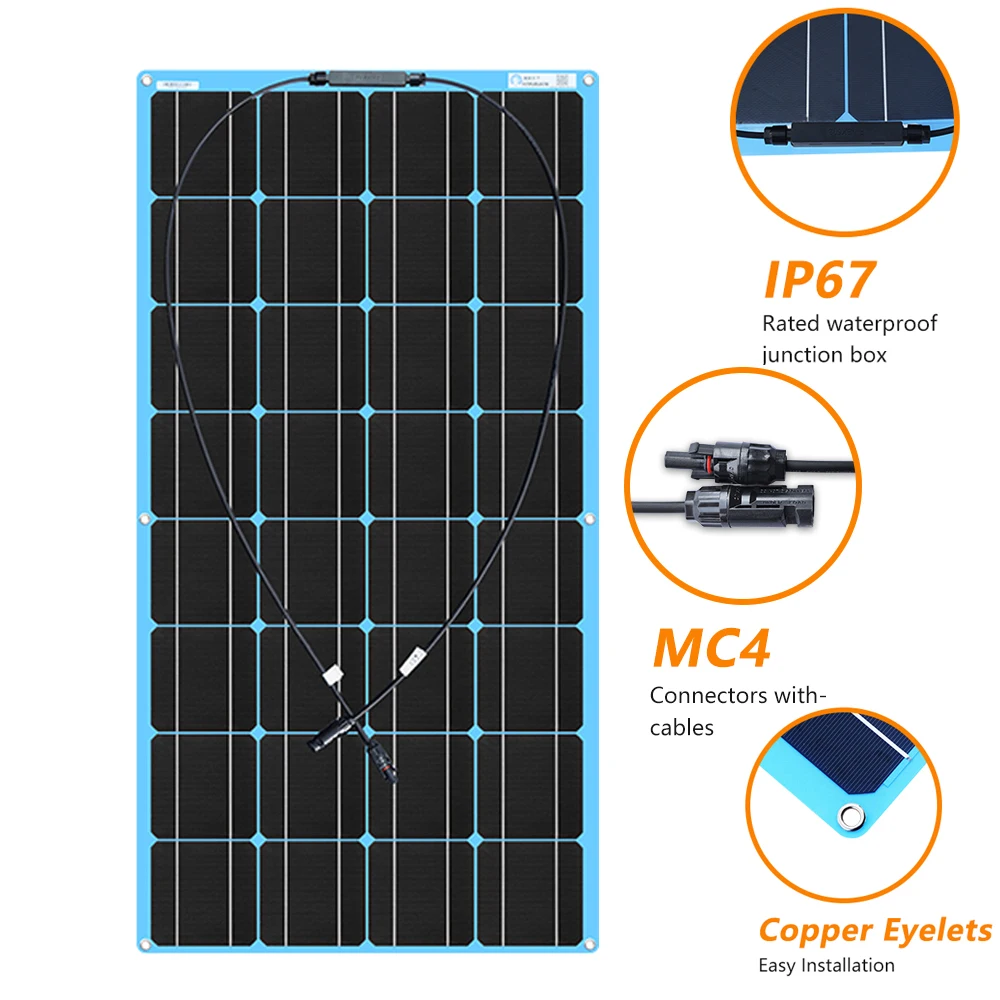 xinpuguang гибкий портативный портативный ETFE солнечная батарея панель 100w 12v комплект зарядного устройства для зарядки аккумулятора монокристаллический для 1000w System Boat Car Camping путешествия по Китаю