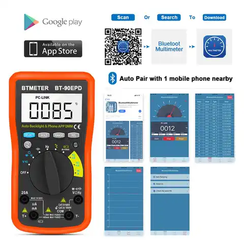 Мультиметр 90EPD Авто Диапазон DMM 4000 отсчетов с мобильный телефон приложение Bluetooth, AC, DC Напряжение ток