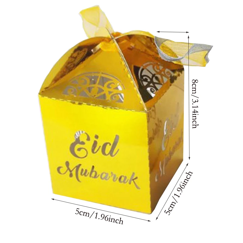 10 шт. коробки для конфет Eid Mubarak золотого и серебряного цвета бумажные подарочные