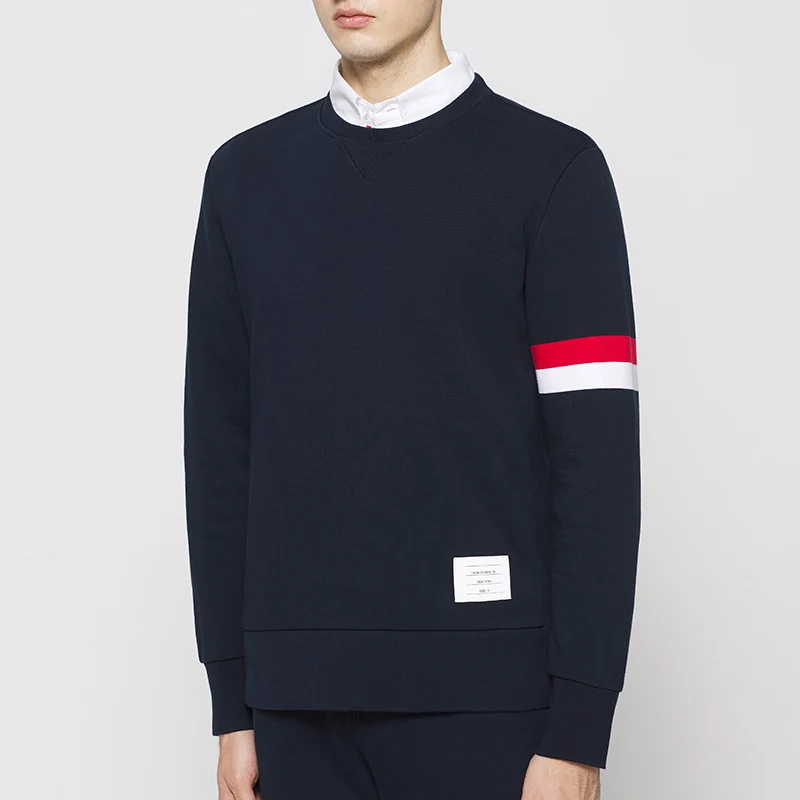 

TB THOM 2021 Fashion Brand Spring Autumn hooded Clothing Cotton Men Pullover Sweatshirts Striped O-Neck Casual Sportswear Coat