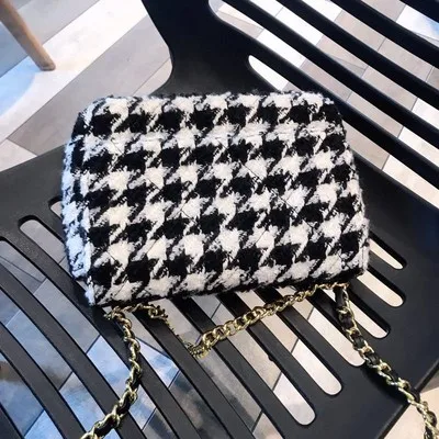 

wool women crossbody bag Women's messenger bag new 2019 fashion woolen chain Houndstooth shoulder bag small square handbag
