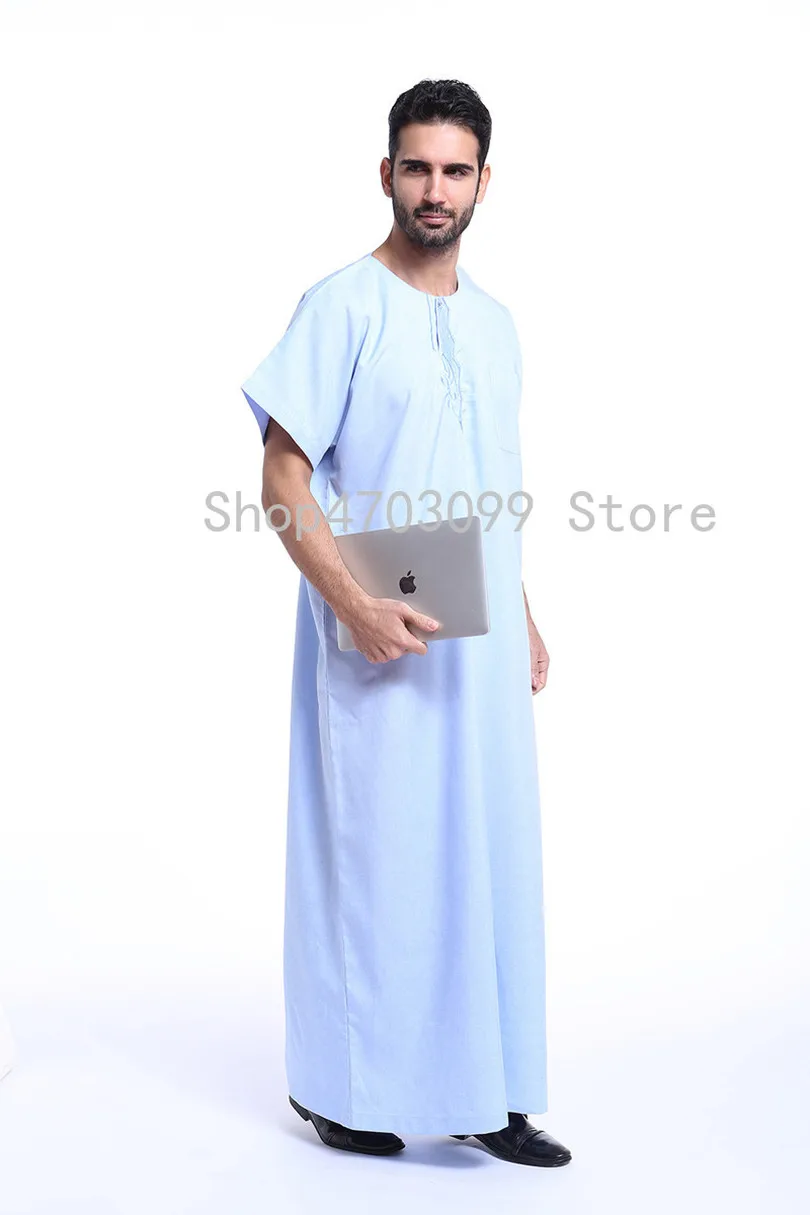 Мусульманская Мода Jubba Thobe с коротким рукавом мусульманская мужская одежда