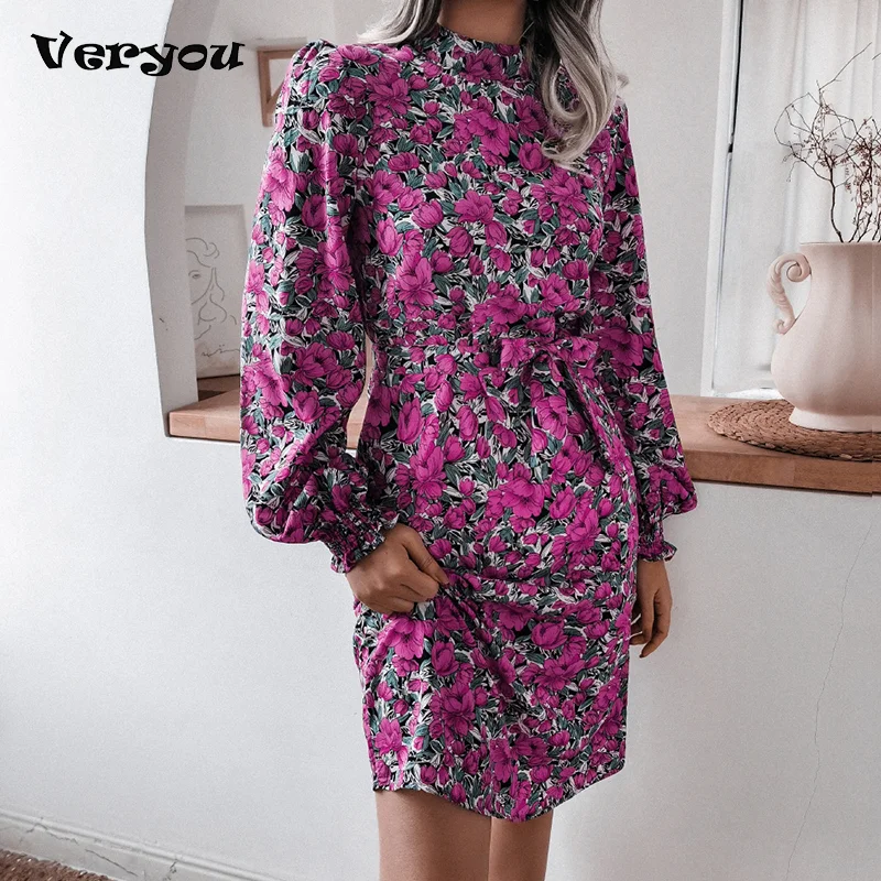 

Женское винтажное платье с цветочным принтом, осень 2021