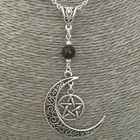 Винтажное модное ожерелье с подвеской в виде Луны, пентаграммы, звезды, для женщин, мужчин, ювелирные изделия, колдовство, чокер, готические аксессуары, черный бисер