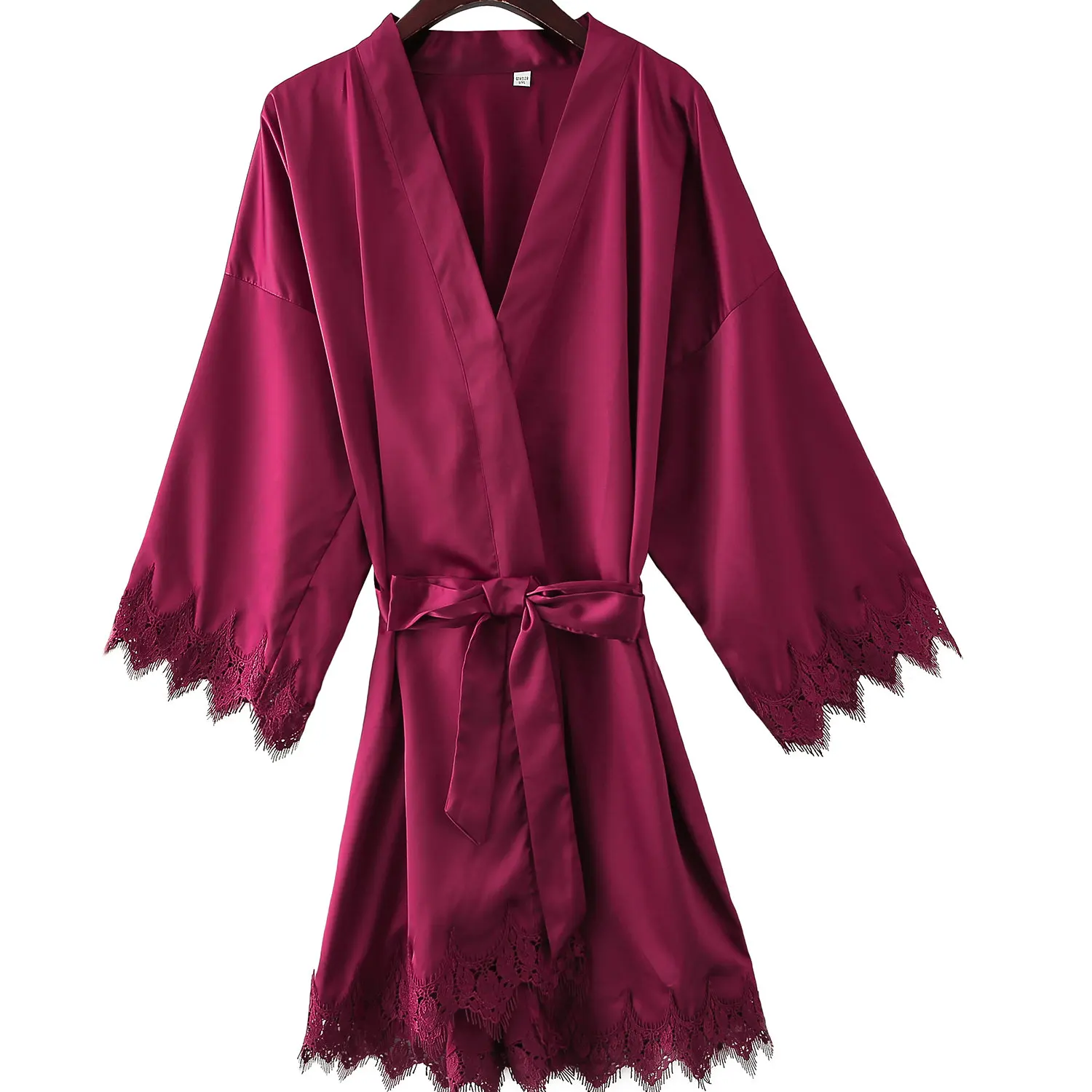 wine red YUXINBRIDAL матовый атласный кружевной халат с отделкой свадебное платье невесты Халаты кимоно для невесты халат - Цвет: wine red