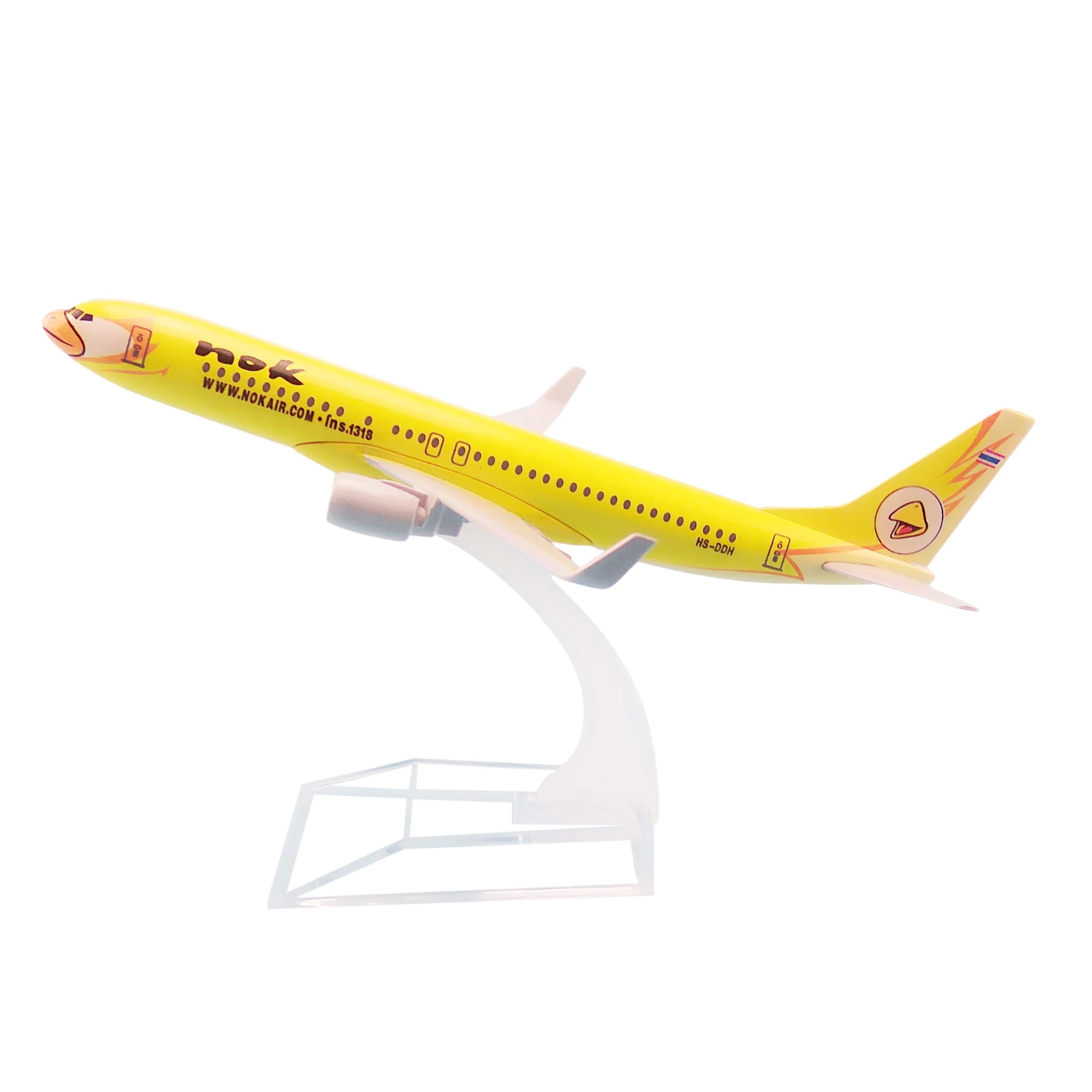 Модель самолета NOK Air B737 желтого цвета из металлического сплава размер 16 см для