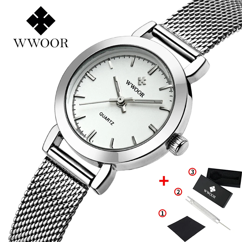 WWOOR Rose, модные женские часы, Роскошные, новые, часы для женщин, водонепроницаемые, женское платье, повседневные, сетчатый ремешок, кварцевые часы для женщин, подарки для женщин - Цвет: 8823White