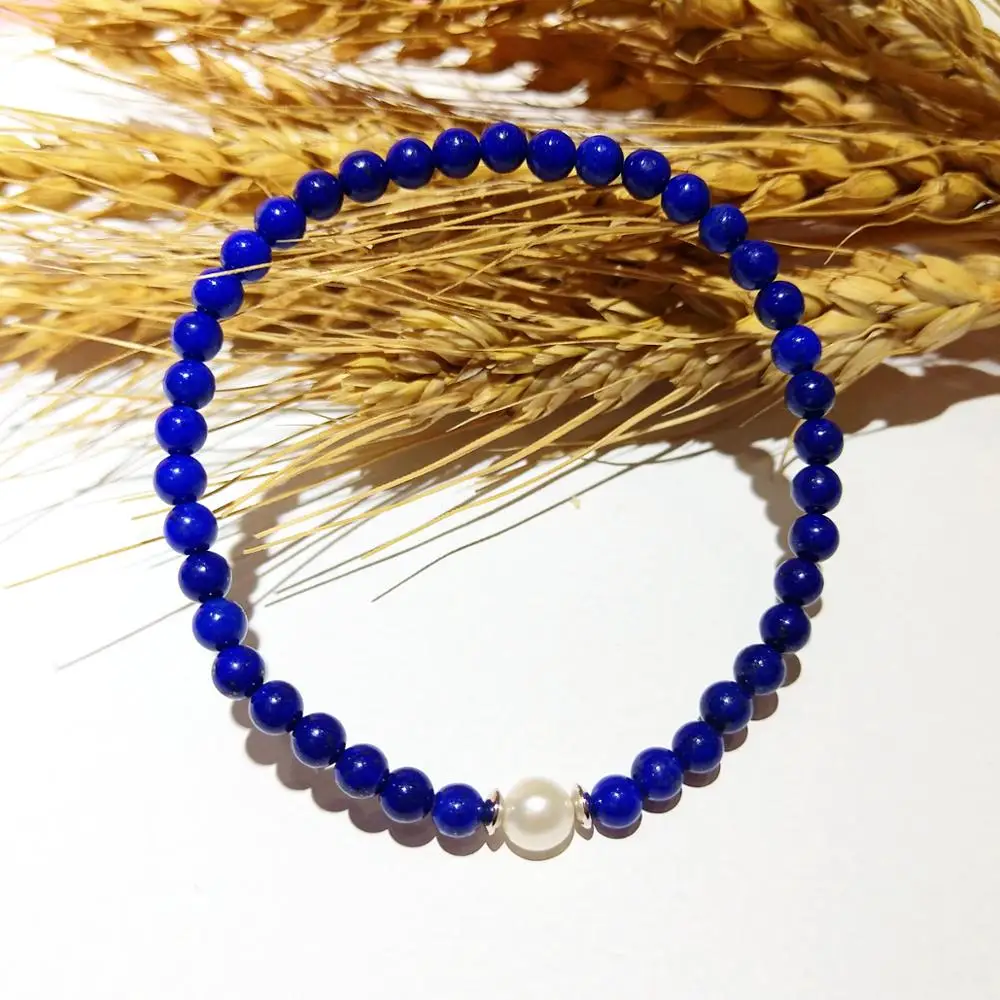 LiiJi уникальный растягивающийся браслет для йоги лазурит жемчуг Braclet Стерлинговое
