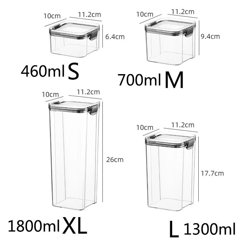 Juego de tarros sellados de pl&aacute;stico para almacenamiento de alimentos, recipientes apilables de 1800ml para almacenar alimentos, varios granos, para frutas secas y t&eacute;-3