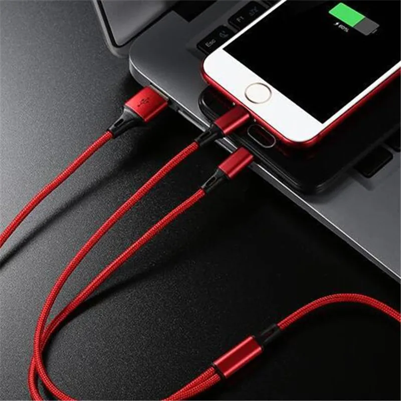 3 в 1 USB для iPhone6 7/Android/type C Micro 1,2 м кабель Универсальный 2.4A Быстрая зарядка для мобильных телефонов кабели для зарядки 8 pin быстрый
