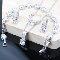 925 silver white cubic zirconia costume jewelry sets for women wedding earrings bracelet bridal jewelry ring necklace sets