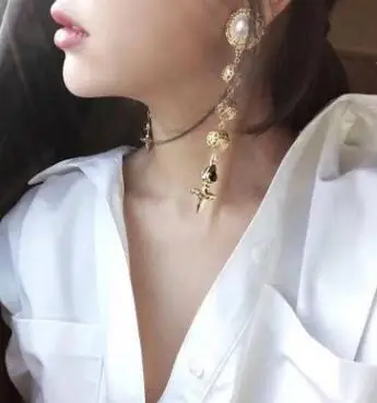 Дикие простые 4 бусины темперамент серьги большие полые шары длинные сережки с