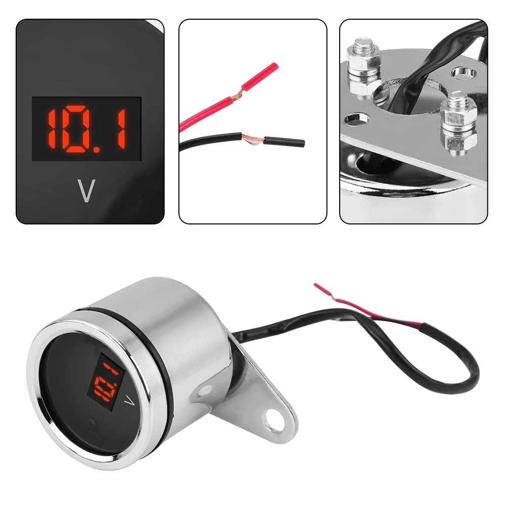 12V LED Light Digital Voltmeter Voltage Meter Gauge Chrome Plating Waterproof Universal for most motorcycle motorbike scooter | Автомобили