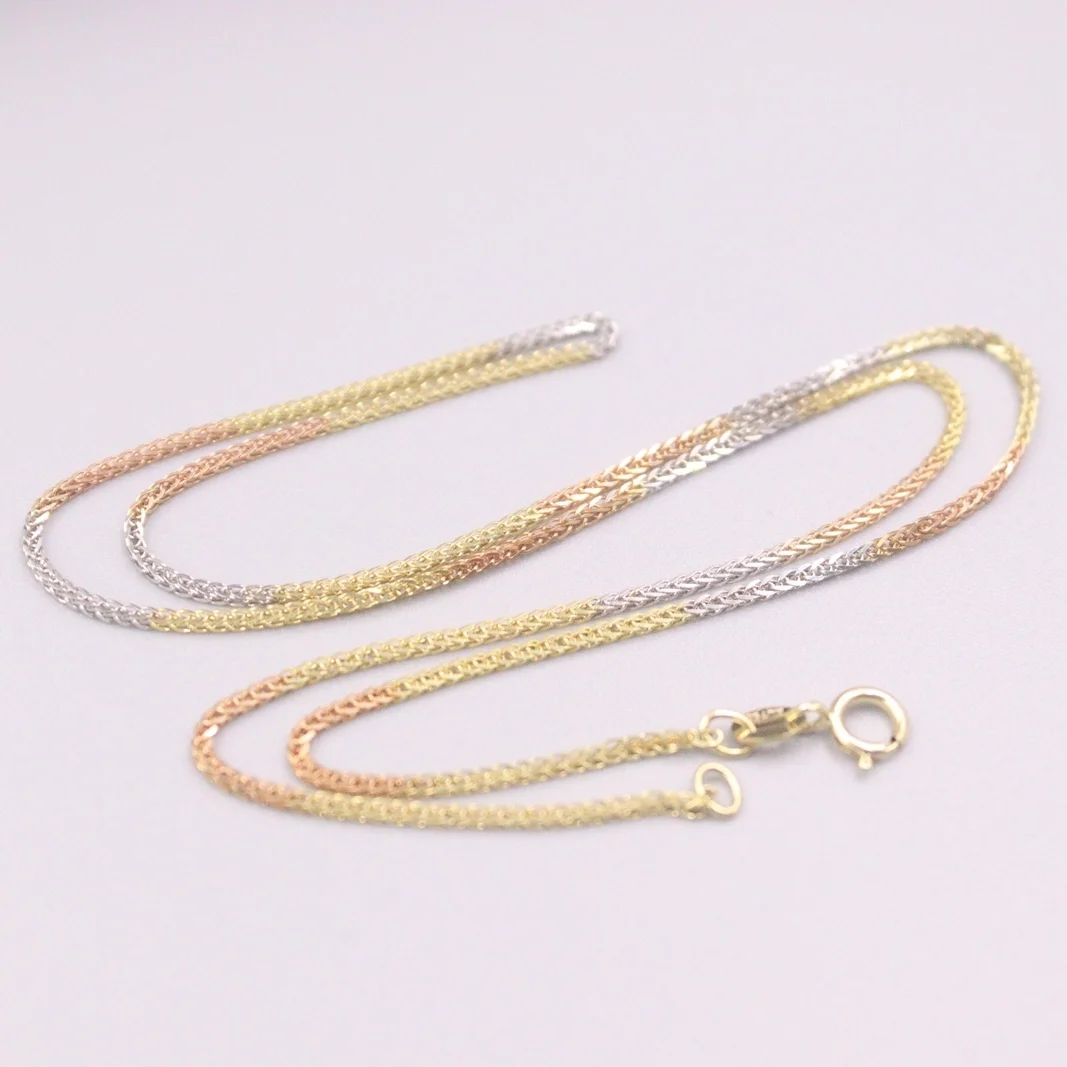 

Au750 Real 18K Multi-tone Gold Chain Neckalce For Women Female 0.9mm Wheat Color Link Choker Gold Necklace 16''L Gift