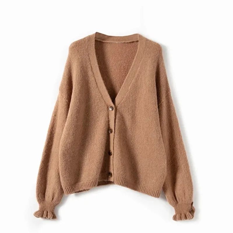 Spring Autumn Women V Neck Sweater Long Sleeve Black White Khaki Temperament Single Breasted Cardigans Knitwear |