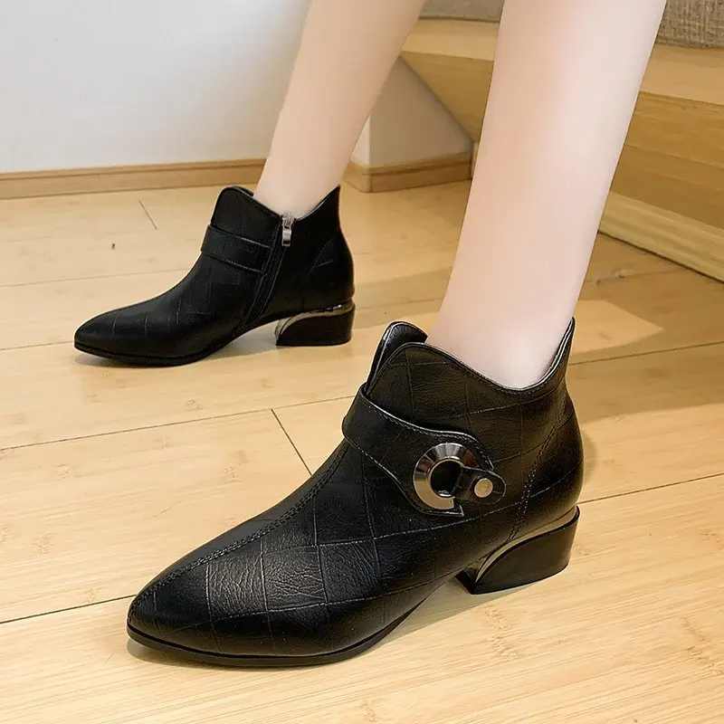 

Sexy Pointed Toe Ankle Boots Women Pumps Square Heel Zipper Casual Boots Winter Solid Color Women High Heel Shoes Ladies Shoes