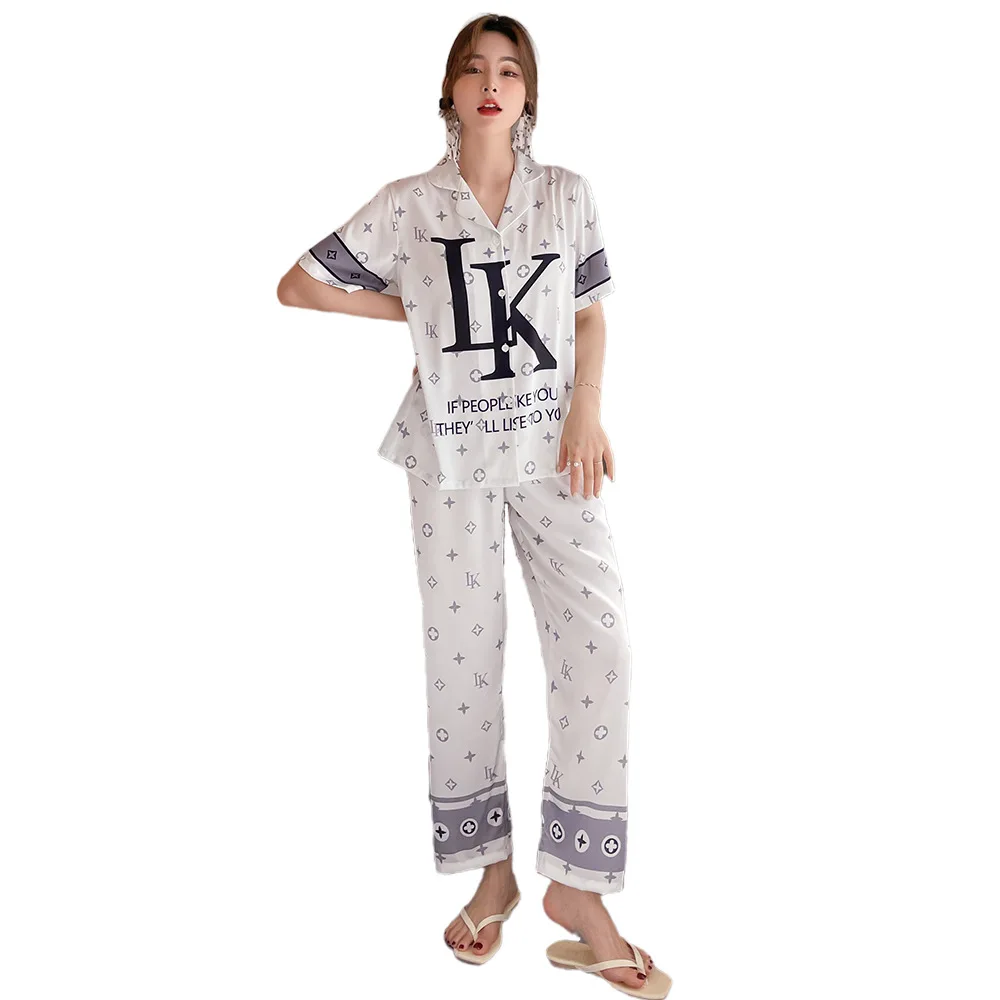 

Fashion Trend Summer The New Women's Pajamas Thin Section Ice Silk Short Sleeve Home Service Suit