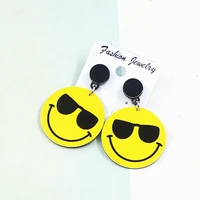 2020 new acrylic round yellow cute big smile face earrings for women fashion personality long earrings boucle doreille femme